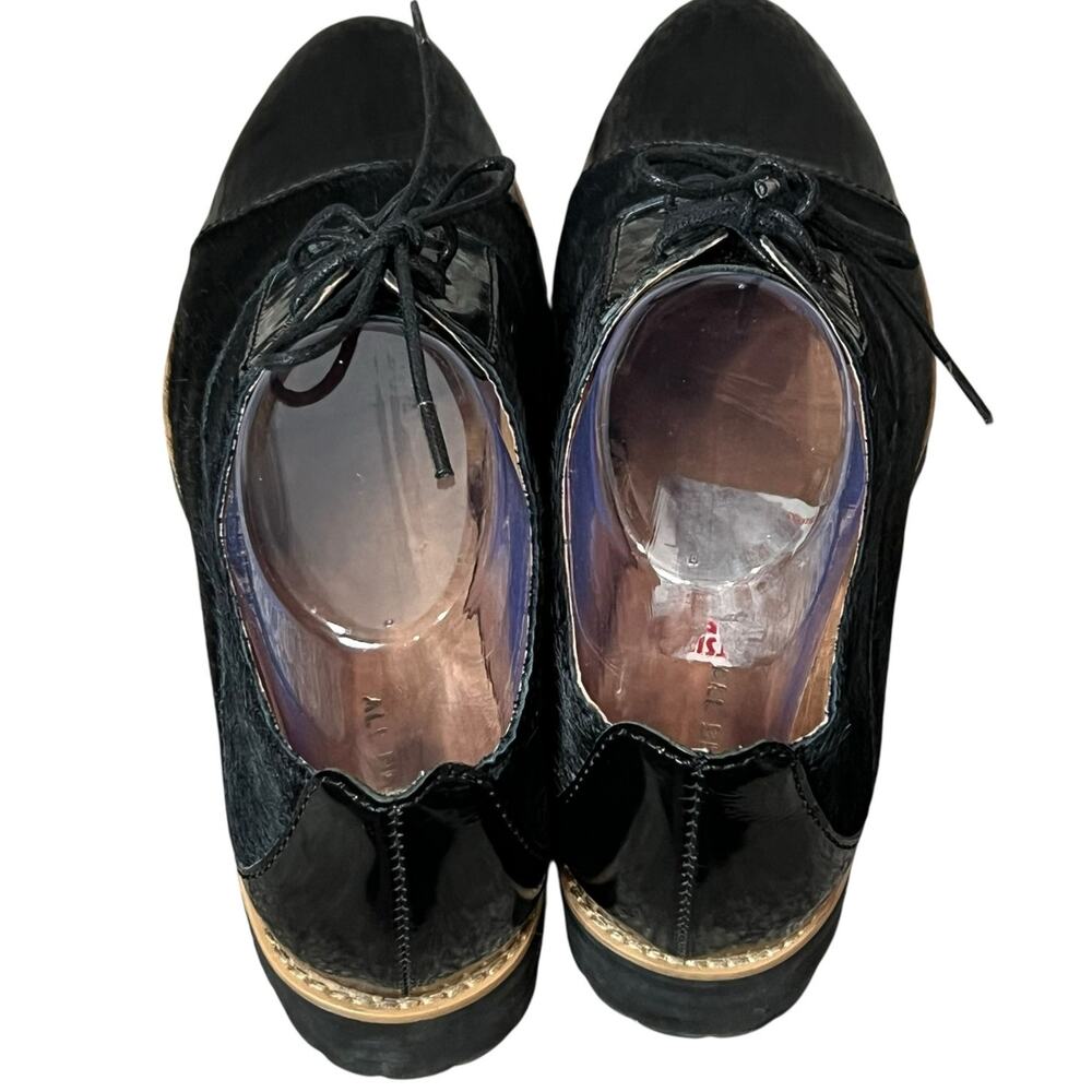 All Black Oxford Shoes Women US 9 EU 39.5 Black Calf Hair Patent Leather Cap Toe - Picture 6 of 13